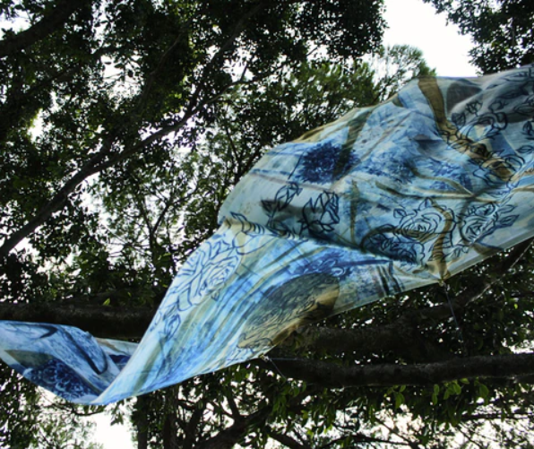 AZULEJOS IN BLOOM - original cyanotype on cotton