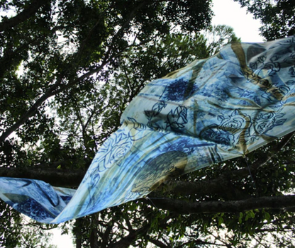 AZULEJOS IN BLOOM - original cyanotype on cotton