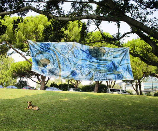 AZULEJOS IN BLOOM - original cyanotype on cotton